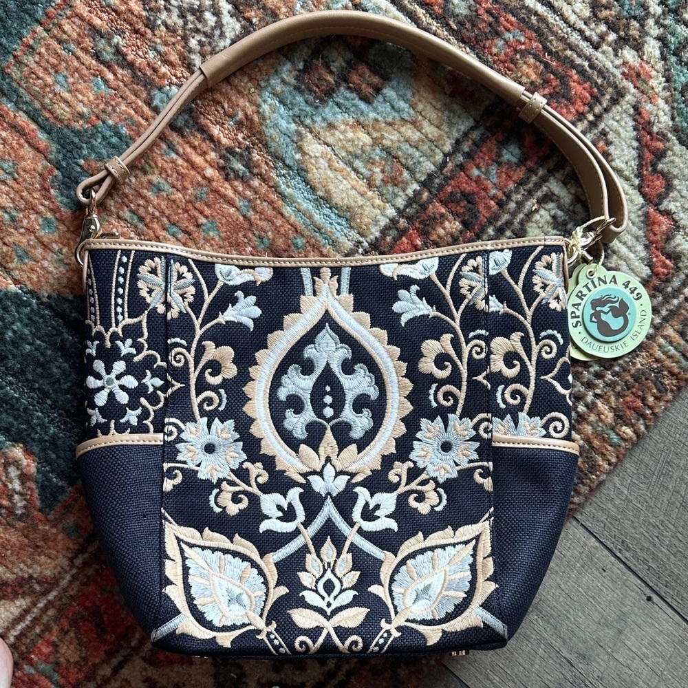 Spartina 449 Linen and Leather Mulberry Grove Signature Hobo Purse Bag